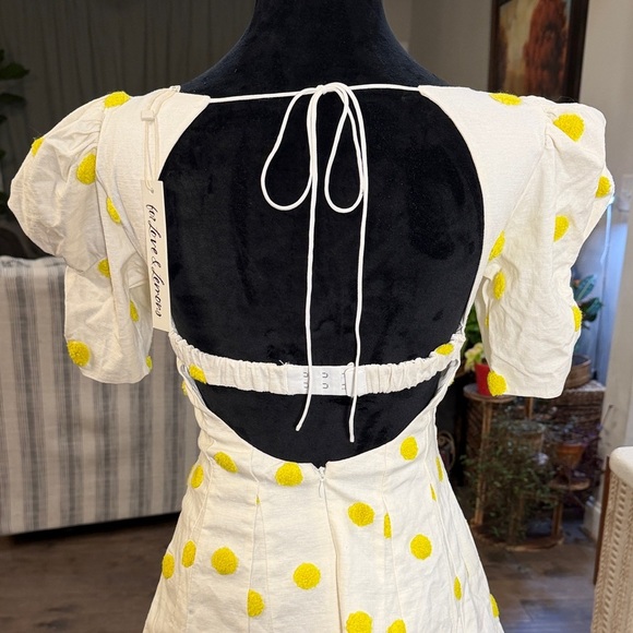 For Love And Lemons White Mini Dress with Yellow Dots - Picture 5 of 8